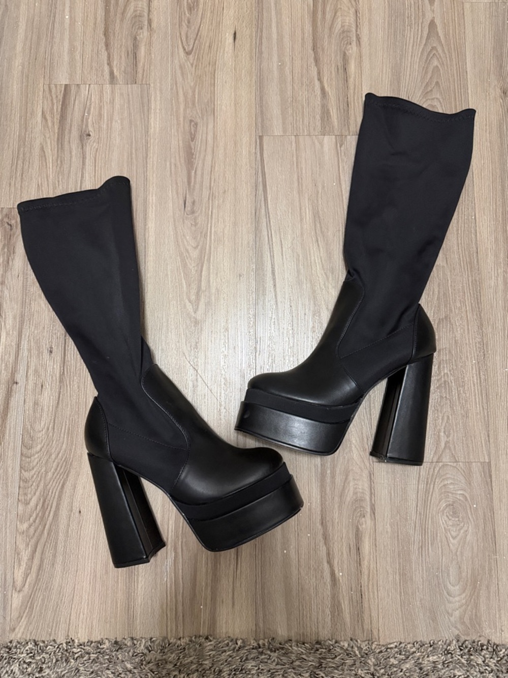 EGO Black Platform Over-the-Knee Block Heel Boots - Picture 4 of 7